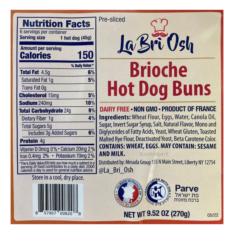 La Bri Osh Brioche Hot Dog Buns 6 ct