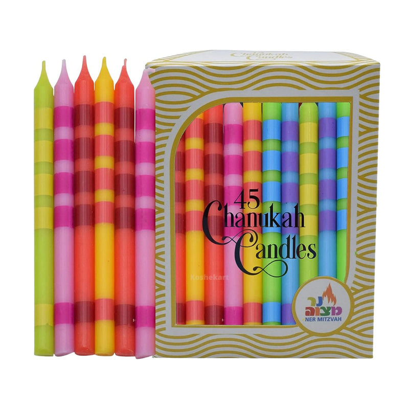 Ner Mitzvah Multicolor Two-Tone Dripless Hanukkah Candles 45 ct