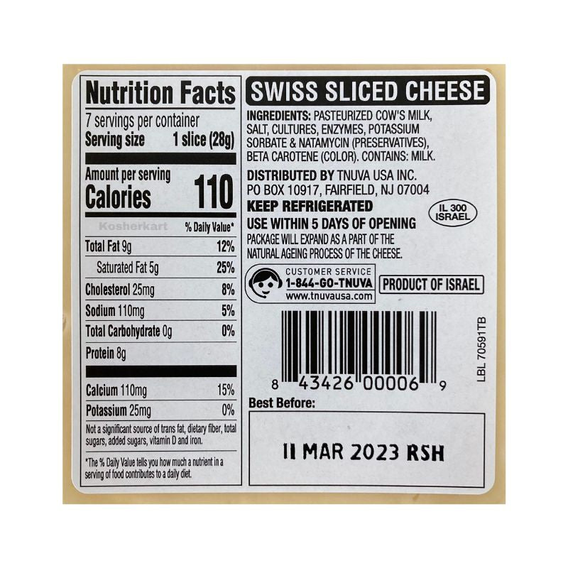 Tnuva Swiss Sliced Cheese 7.05 oz