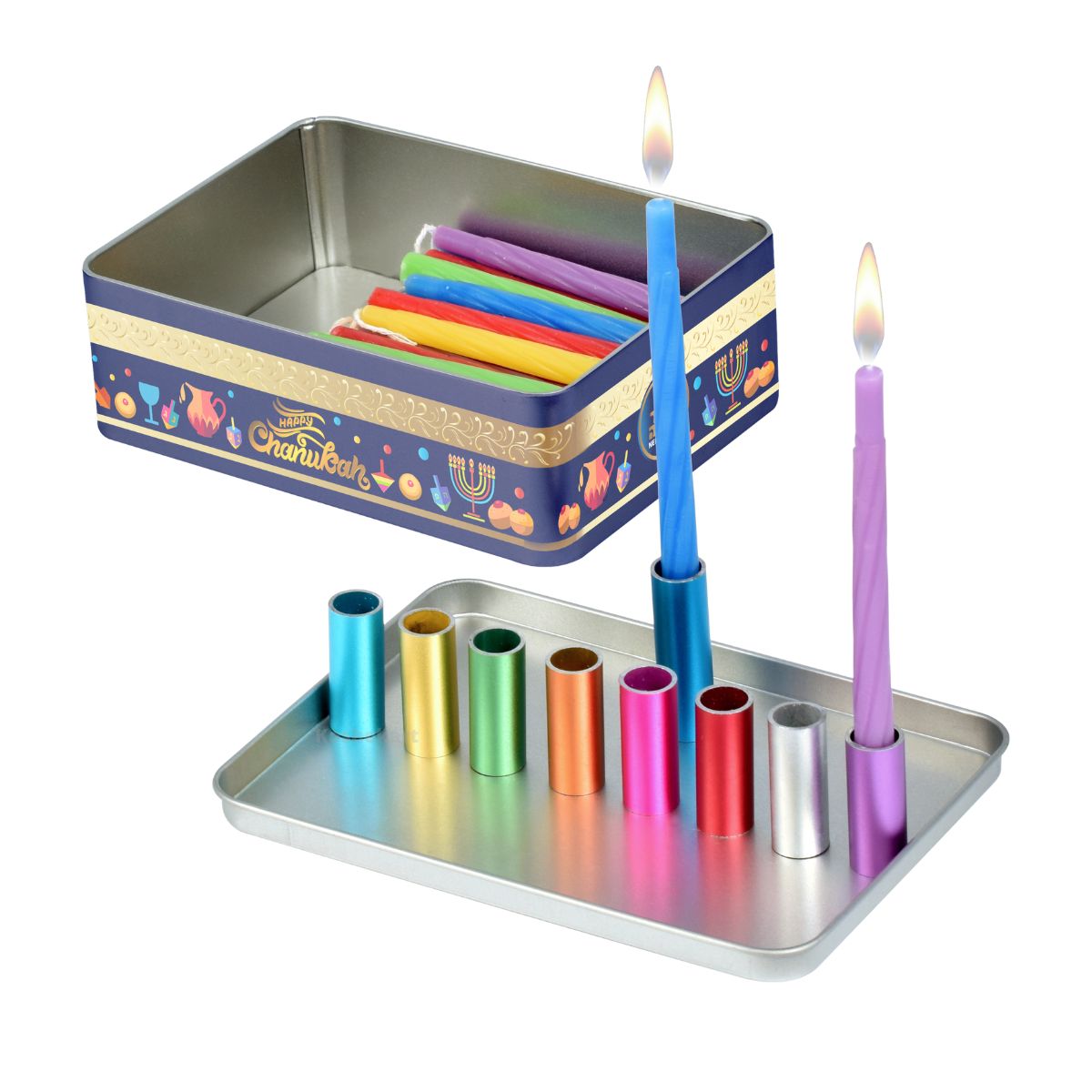 Ner Mitzvah Colorful Kids Magnetic Candle Menorah Set