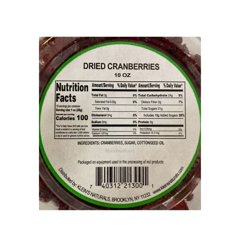 Klein's Naturals Craisins Dried Cranberries 10 oz