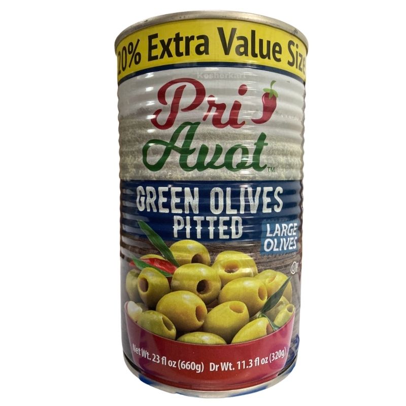 Pri Avot Canned Pitted Green Olives (size 17-20) 23 oz